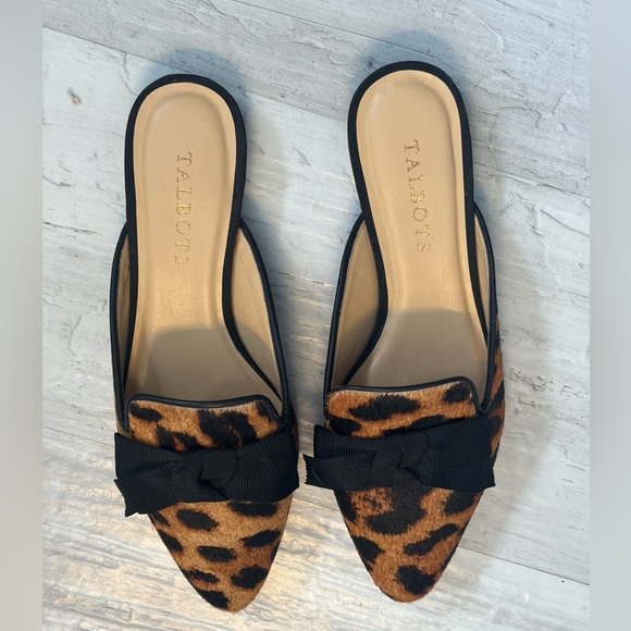 Talbots Maddie Leopard Print Calf Hair Mules with Black Bow Women’s Size 6 - Picture 10 of 14